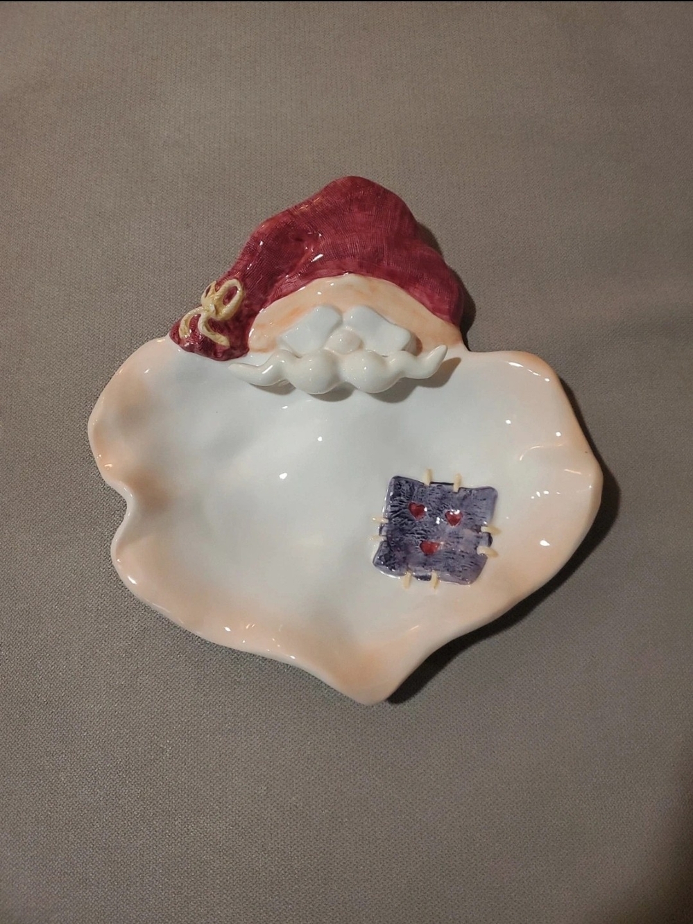 Hand-Painted Ceramic Santa Dish in Red and White